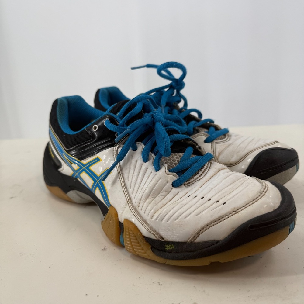 ASICS Gel-Domain 3 Synthetic Leather Indoor Sports Shoes White Black Blue Size 8